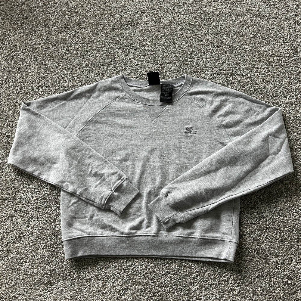 Starter Sweatshirt Womens Medium Gray Pullover Raglan Embroidered Logo Crewneck